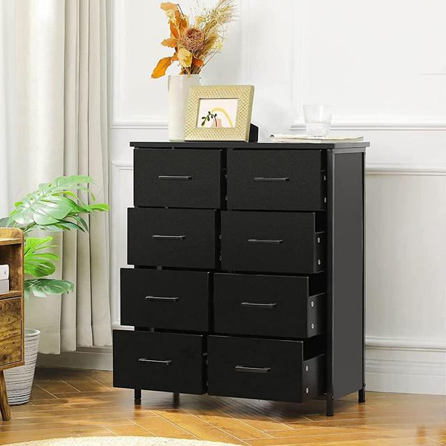 Hasuit 8 Drawer Double Dresser, Sturdy Steel Frame, Large Storage Cabinet, Accent Storage Tower Clothes Organizer for Bedroom, Hallway, Entryway (Black)