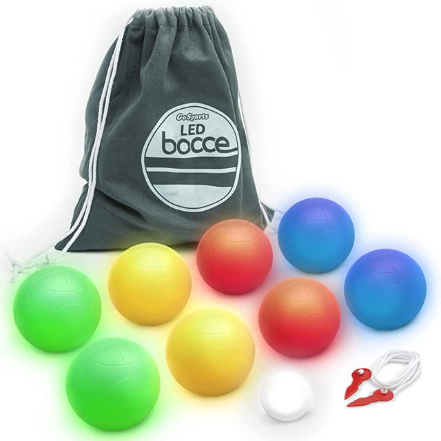GoSports 100mm LED Bocce Ball Game Set - Includes 8 Light Up Bocce Balls, Pallino, Case and Measuring Rope
