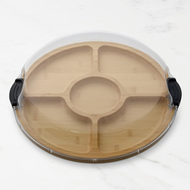 Farberware Build-a-Board 14-in. Round Bamboo Charcuterie Board with Locking Lid Black