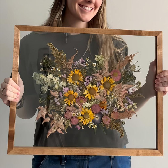 Volakk Floating Frame 16x20 Double Glass Floater Frames 20x24 Floating Picture Frame Cherry Wood 16x20 Shadow Box Frame Bouquet Frames For Wedding Memory