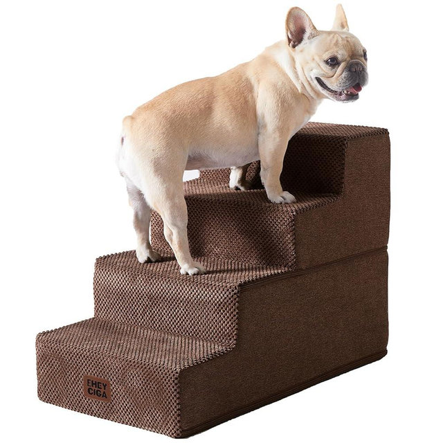EHEYCIGA Dog Stairs for Bed 18" H, 4-Step Dog Steps for High Bed, Pet Steps for Small Dogs and Cats, Non-Slip Balanced Pet Indoor Ramp, Brown
