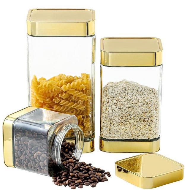 BETTWILL Glass Storage Jars-Large Kitchen Glass Canisters with Airtight Lids -Coffee Pasta Sugar Tea Snack Nuts Cookie Flour Food Container - Set of 3…