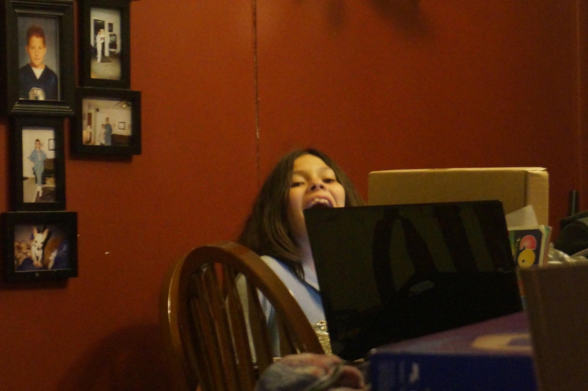 Star... timing looks like she’s taking a chomp out of the computer 😝