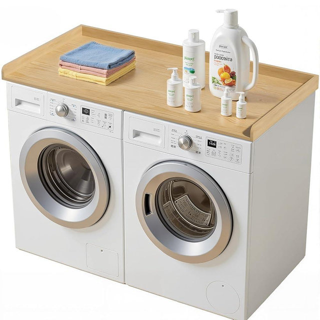 texinpress Laundry Washer Dryer Countertop: 54"X27.5" Wood Washing Machine Topper, Wooden Laundry Table Storage Organization with Edge, Cover Guard Organizer for Washer Dryer Laundry Room Counter Top