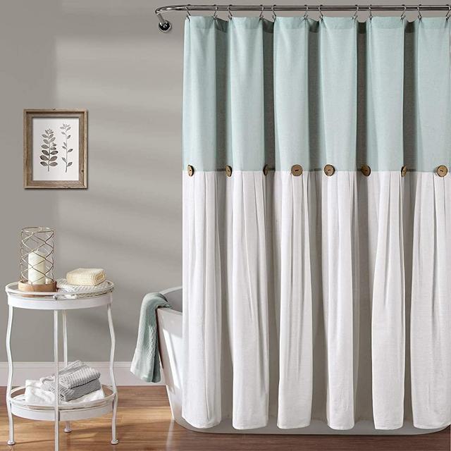 Lush Decor, Blue & White Linen Button Shower Curtain, 72" x 72"