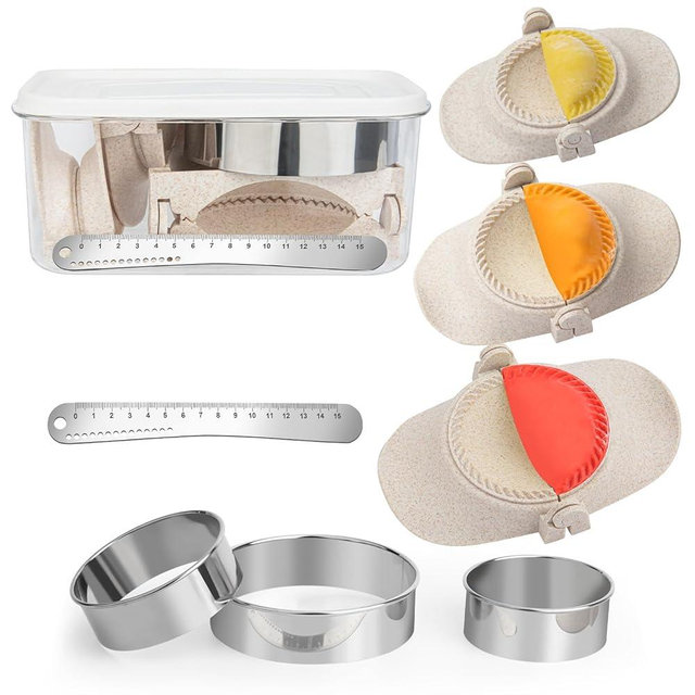 Dumpling Making Tools,Includes Storage Box and Filling Spoon,Empanada Maker Press Can Make Dumplings in Three Sizes(4"+3"+2.6"),Maquina De Empanadas,Empanada Press Makes Making Dumplings Dasier