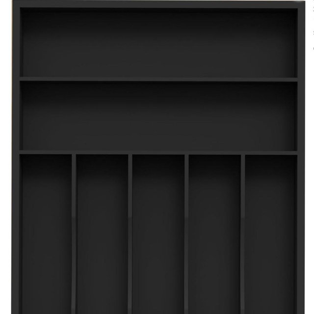Sliverware Organizer, Bamboo Kitchen Drawer Organizer, Flatware Organizer Tray Holder for Sliverware, Utensil & Cutlery (7 Slots, Black)