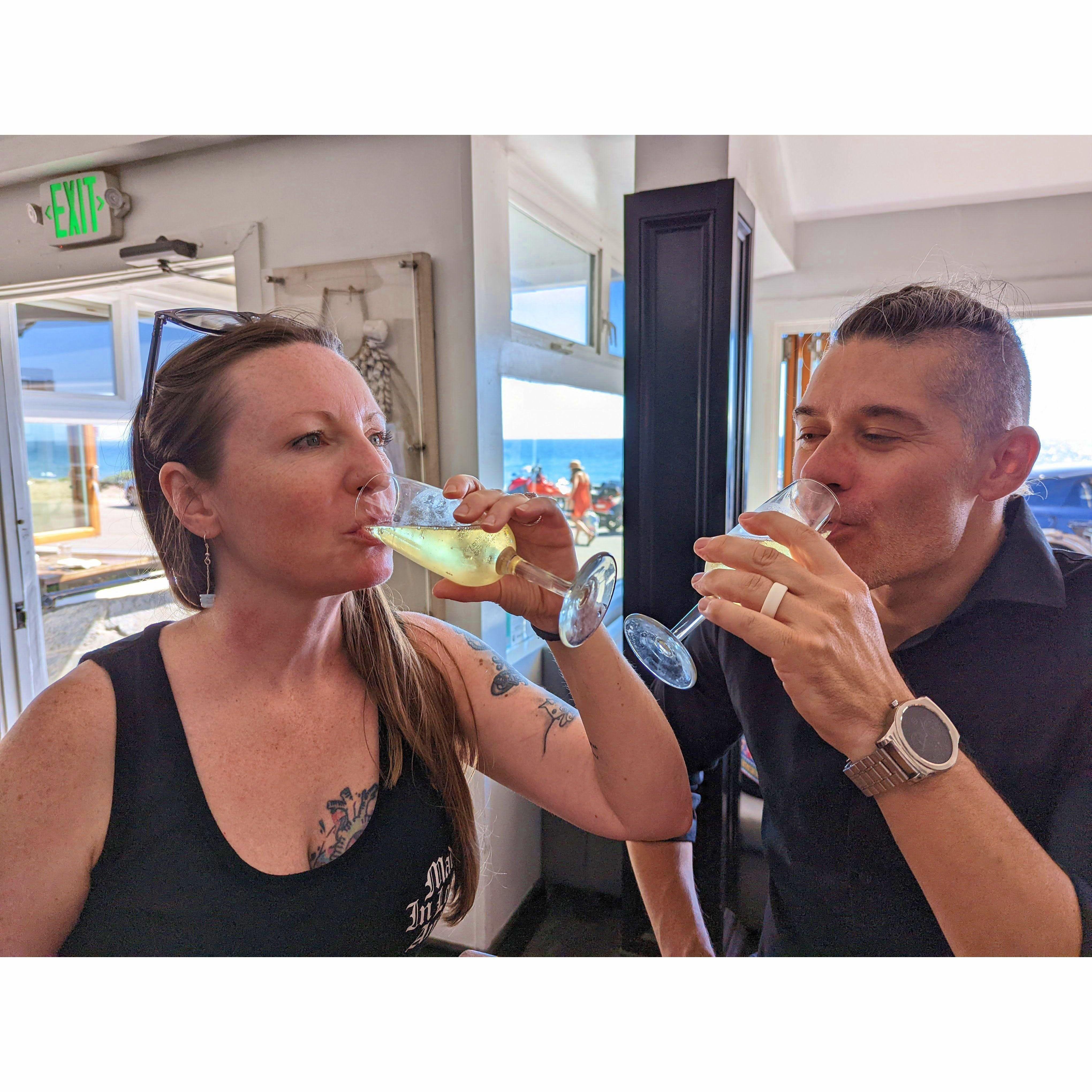 Right after we got engaged we had champagne at The Sunset Restaurant on the beach below