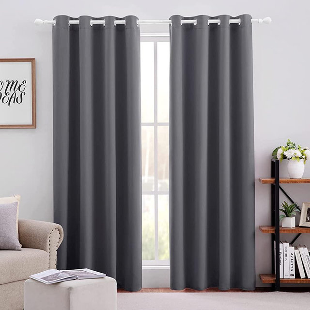 HOMEIDEAS Grey/Gray Blackout Curtains for Bedroom 52 X 84 Inch Long 2 Panels Set Room Darkening Curtains/Drapes, Soundproof Thermal Grommet Window Curtains for Living Room