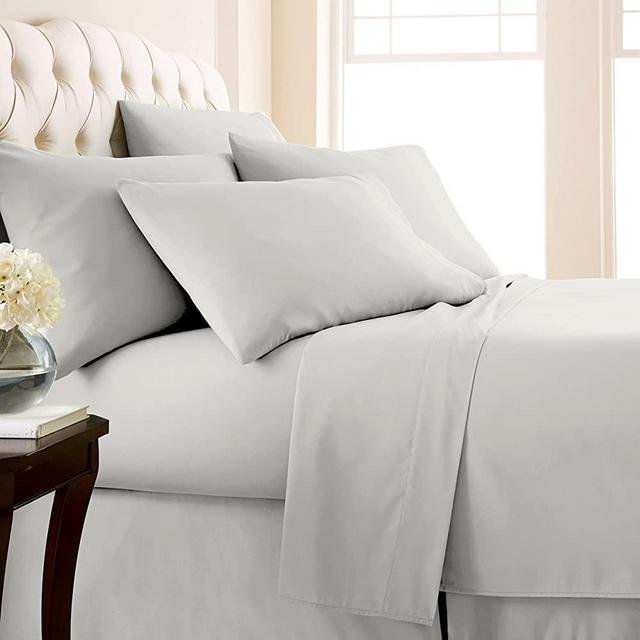 Queen Size Sheet Set, Extra Soft, 6-Piece, 21-Inch Extra Deep Pocket Bed Sheet Set, Premium Quality, Easy Care, wrinkle resistant shrinkage free, sheet set, Light Grey, Queen Sheets