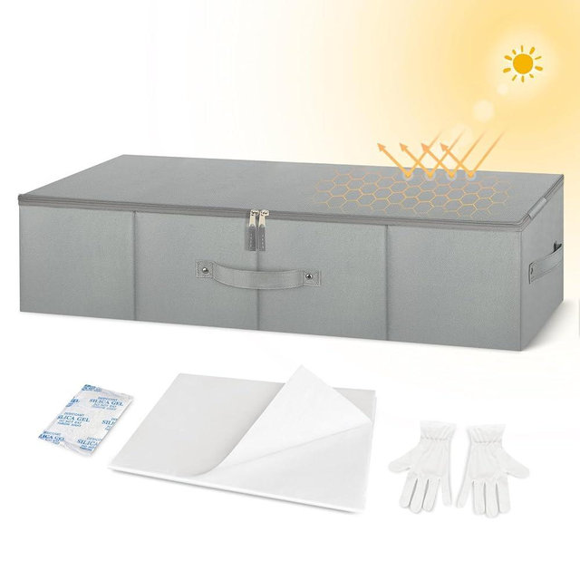 Wedding Dress Storage Box, Wedding Dress Preservation Box With 50 Sheets of Acid Free Tissue Paper and 1 Pair Microfiber Gloves, Bridal Gown Storage Box for WeddingDress, Heirlooms, Gowns (Gray)