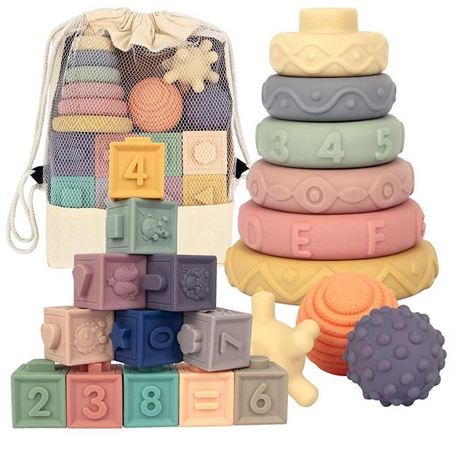 21PCS Montessori Toys for Babies,Teething Toys for Babies Months,0-6 Months 6 to 12 Months, Arly Educational Learning Stacking Tower, Sensory for Toddlers 1-3, Soft Rings Stacker & Teethers