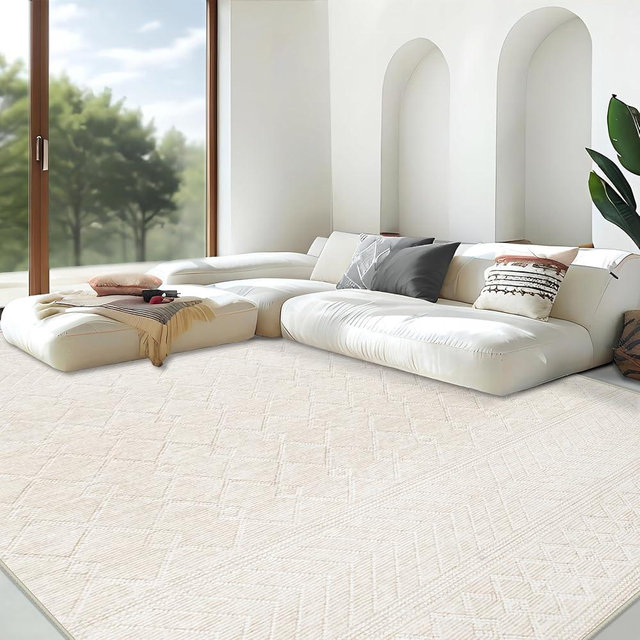 Area Rug Living Room Rugs 8x10 - Large Soft Boho Geometric Rugs, Non-Slip Foldable Washable Rugs Non Shedding Morden Indoor Floor Carpet for Living Bedroom Office Dining Room(Modern Beige,8'x10')