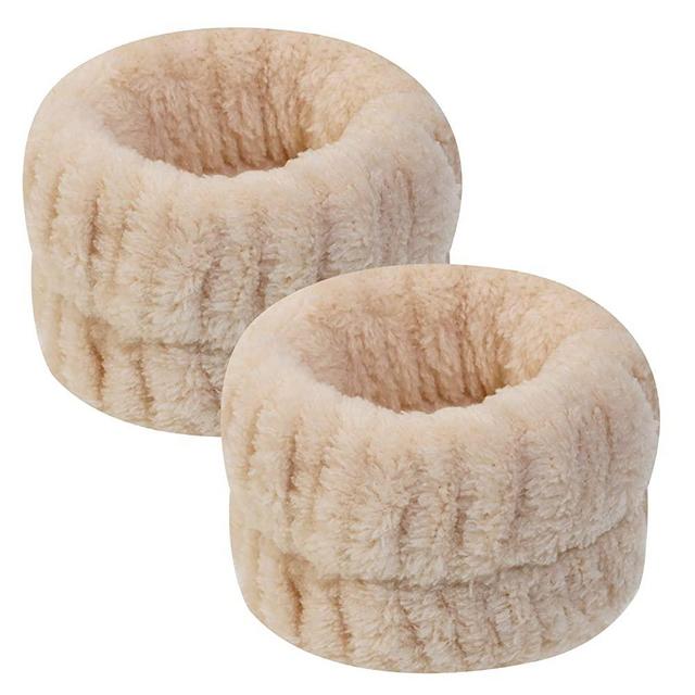 PENTA ANGEL Wrist Washband 2Pcs Microfiber Spa Wrist Wash Towel Band Sweatband for Women Girls Washing face Prevent Liquids from Spilling Down Your Arms (Beige)