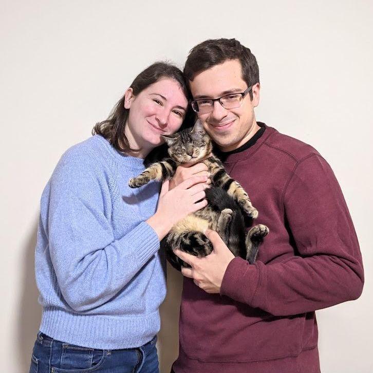 Our good friend Tilto the tabby cat says hello, and this photo celebrates our decision to adopt him together. Our first pet! (Not counting Johann, Newt, or Oliver)