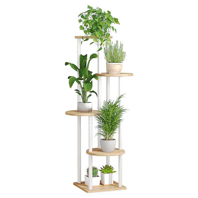 AZERPIAN Plant Stand Indoor 5 Tier Metal Plant Shelf for Multiple Plants Corner Tall Flower Holders for Living Room Balcony Bedroom Patio Garden (White, 5 Tier)