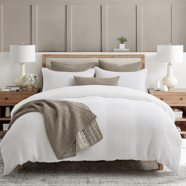 Mills Bright White Duvet Set - One King Duvet and Two King Shams - Levtex Home