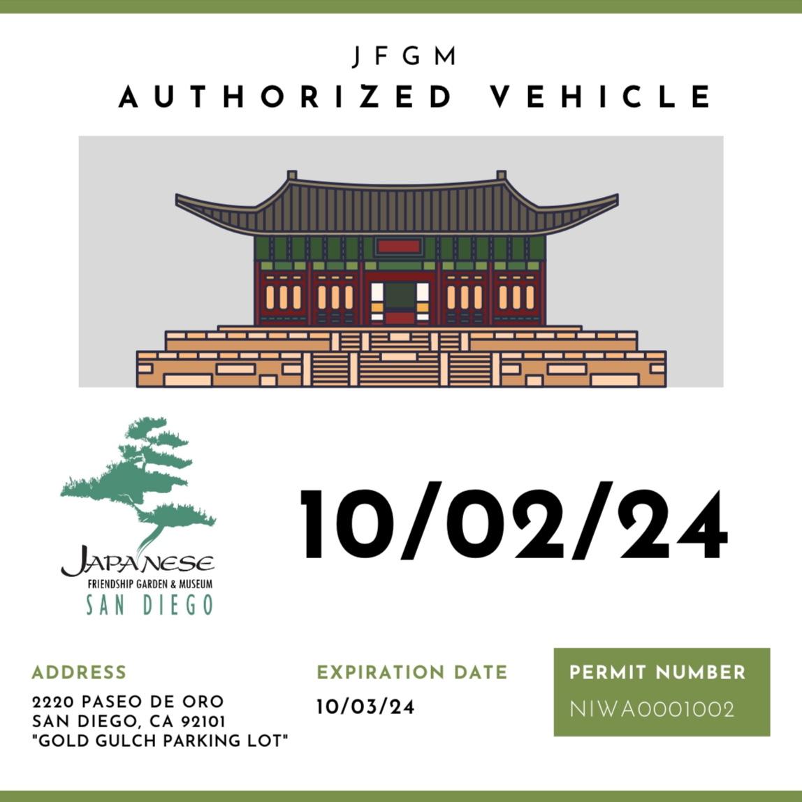 Park Permit for the Japanese Friendship Garden