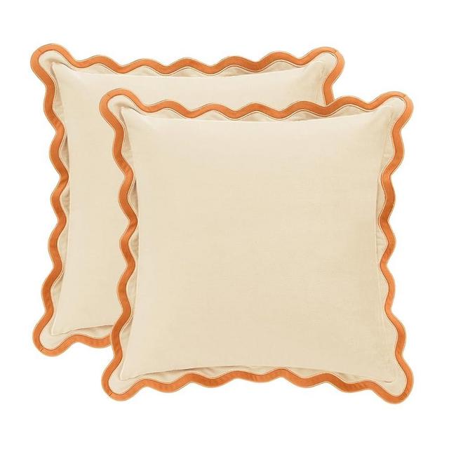 MONDAY MOOSE Decorative Throw Pillow Covers Cushion Cases, Set of 2 Soft Velvet Scalloped Wavy Edge Designs, Mix and Match for Home Decor, Pillow Inserts Not Included (Yellow/Cream, 20x20 inch)