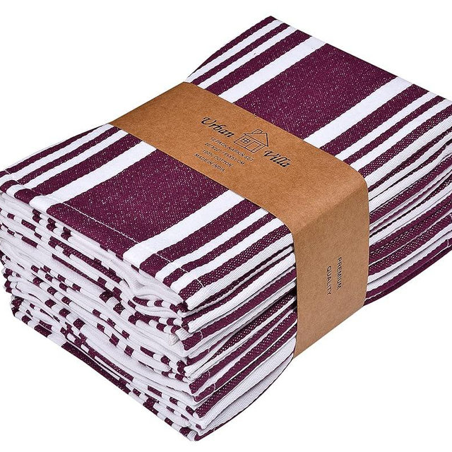 Urban Villa Cloth Napkins Trendy Stripes 100% Cotton Aborbent Dinner Napkins (Set of 12) 20x20 Inches Grey White Soft Durable Washable Ideal for Everyday Use Wedding Parties Napkins