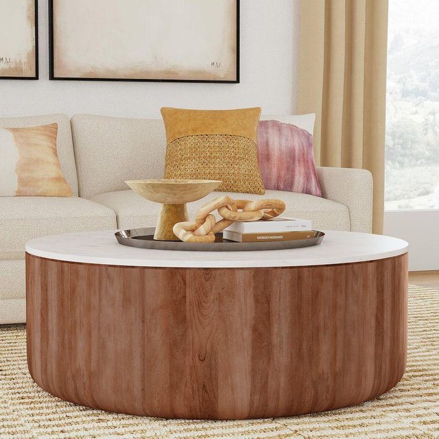Mila Round Marble Coffee Table, 46"Diam., Umber
