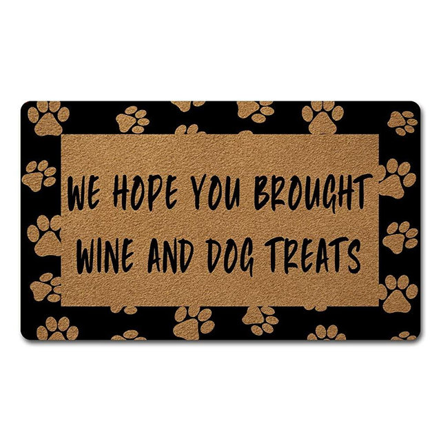 Welcome Door Mats for Home Decor (18 x 30 inch) Funny Mats with Anti-Slip Rubber Back Kitchen Rugs Personalized Doormat for Entrance Way (We Hope You Brought Wine and Dog Treats)