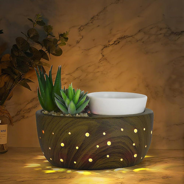 LUXARAPY Ceramic Wax Melt Warmer with Japanese Design, 4-in-1 Electric Wax Warmer with PTC Heating Plate and LED Lighting, Succulent Bowl for Wax Melting, Oil Diffusion, Home Office Spa Decor
