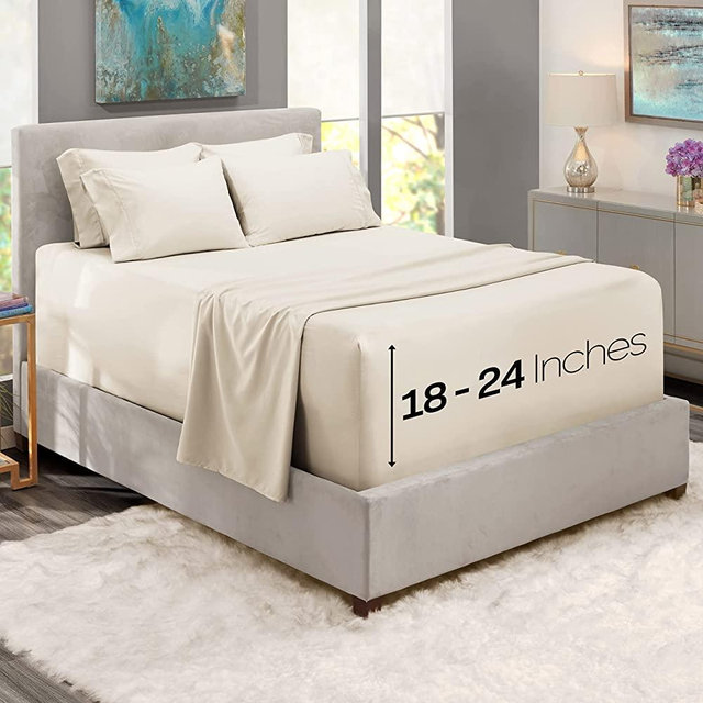 Nestl Extra Deep Pocket King Sheets Set - 6 PC Soft Microfiber Extra Deep Pocket King Size Sheets - Fade Resistant Bedding Sheets & Pillowcases - King, Off White