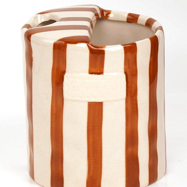 JMCRATE Coffee Mug Espresso Cup 10oz Ceramic Coffee Mugs Porcelain Coffee Cup Hand-Painted Striped Art Multiple Use for Kitchen, Dining-Brown