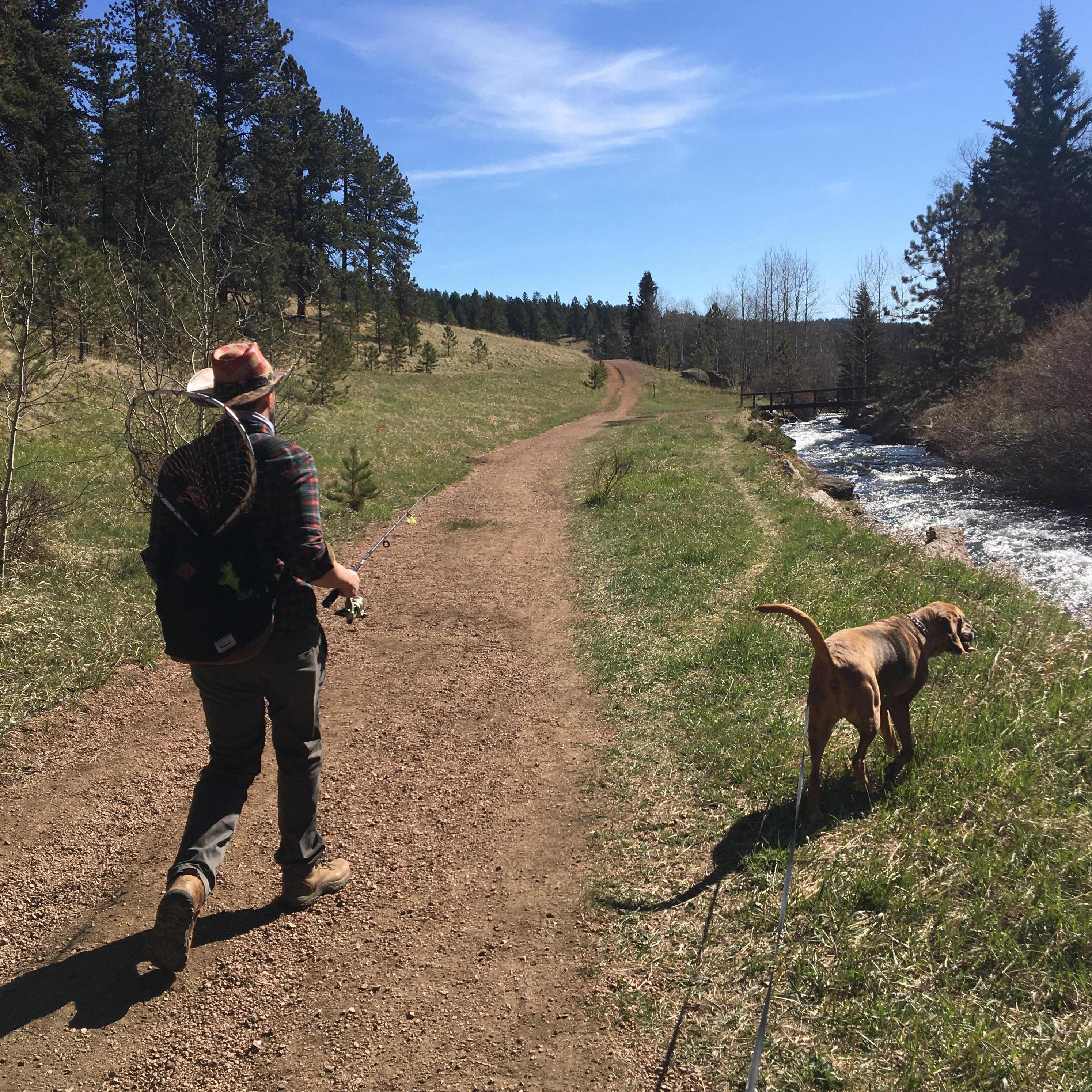 On the trail to the lake for fishing!