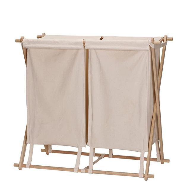 Household Essentials 6786-1 Collapsible Double X-Frame Laundry Hamper Sorter with Fold Over Lid