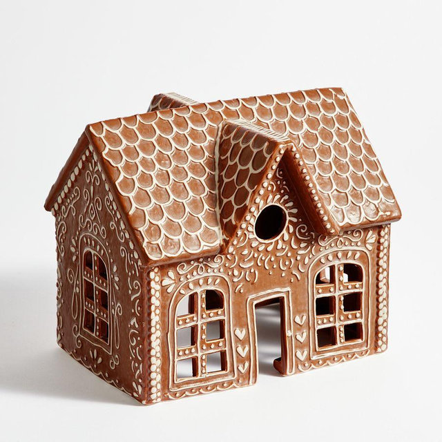 Gingerbread Village House, Wide, Brown