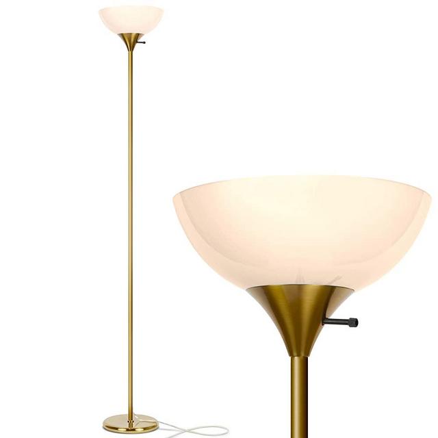 Brightech Sky Dome - Very Bright LED Torchiere Floor Lamp for Living Rooms & Offices– Dimmable Modern Standing Lamp – Tall Pole Light for Bedrooms – LED Bulb Included - Brass, Gold