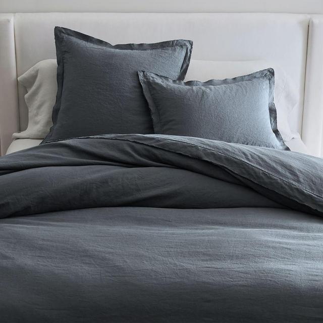 Steel Blue Belgian Flax Linen Double Flange Duvet Cover, King/Cal. King