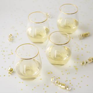 Personalized Gold Rim Stemless Wine Glass, Set of 4
