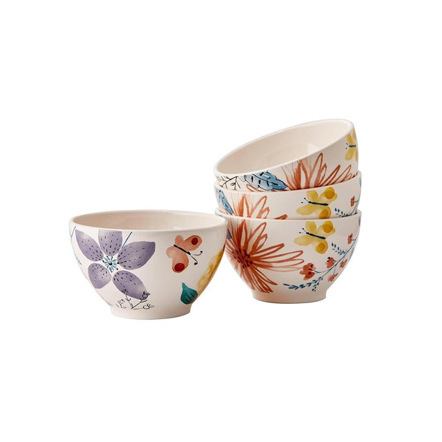 Bico Blossom Symphony Cereal Bowls Set of 4, 29 oz Deep Ceramic Soup Bowls for Cereal, Salad, Noodles, Kitchen, Microwave and Dishwasher Safe, Gift for Housewarming and Thanksgiving