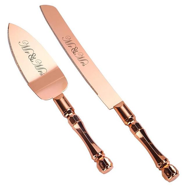Wedding Cake Knife and Server Set, Stainless Steel Rose Gold Plated Blades Serving Utensils, Stainless Steel Cake Pie Pastry Cutting Knife for Wedding Cake, Birthdays, Anniversaries, Parties-Rose Gold