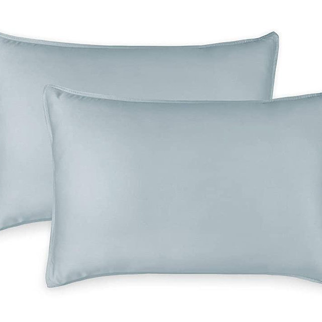 Pure Bamboo Queen Pillowcase 2 Piece Set - 100% Organic Bamboo - Soft, Breathable, Moisture-Wicking, Hypoallergenic, Luxury Sateen Fabric with Envelope Closure (2 Queen Pillowcases, Sterling Blue)