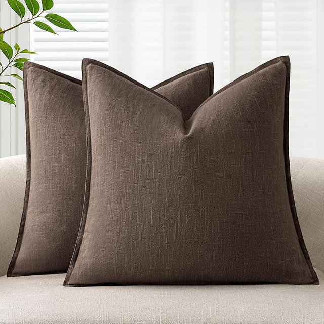 ANRODUO Pack of 2 Decorative Linen Pillow Covers Reddish Brown Neutral Farmhouse Boho Soild Cushion Case Soft Accent Pillowcase for Couch Sofa Bedroom Living Room Home Decor 18 x 18 Inch