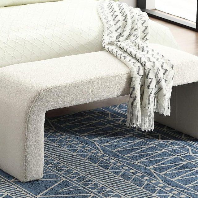 VESCASA 49.5" W Sherpa Bench for Hallway, Upholstered Boucle End of Bed Bench Ottoman for Entryway, Bedroom, White, 1PK