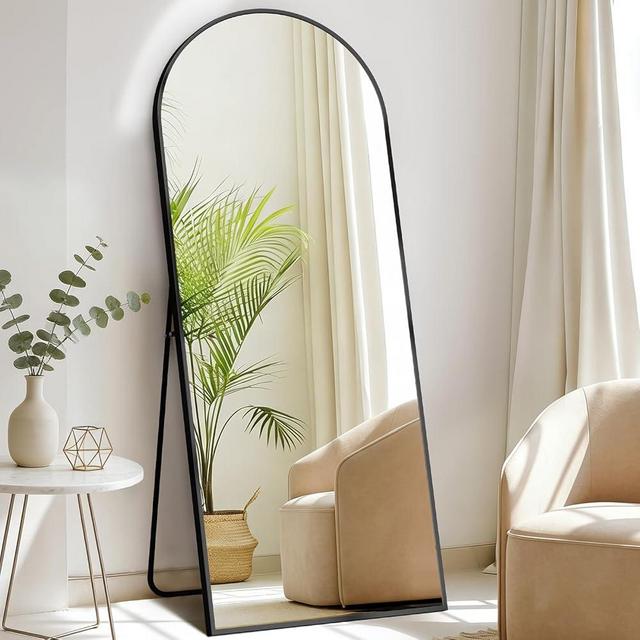 DUMOS Arched Full Length Mirror with Stand Floor Standing Aluminum Frame for Bedroom Body Hanging Leaning Modern Simple Home Decor Shatter-Proorf Nano Glass Wall Living Room Cloakroom Black 65"x24"