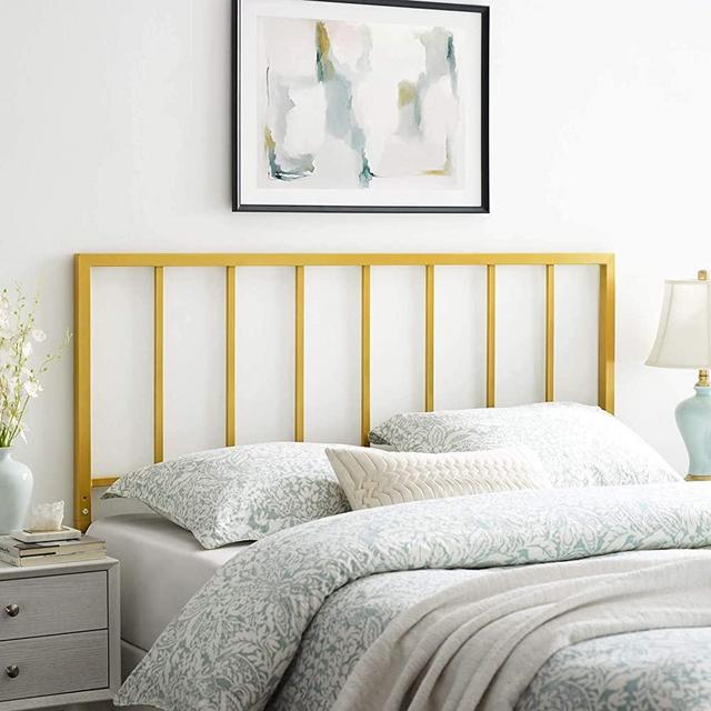 Modway Tatum Modern Farmhouse Metal King Headboard in Gold