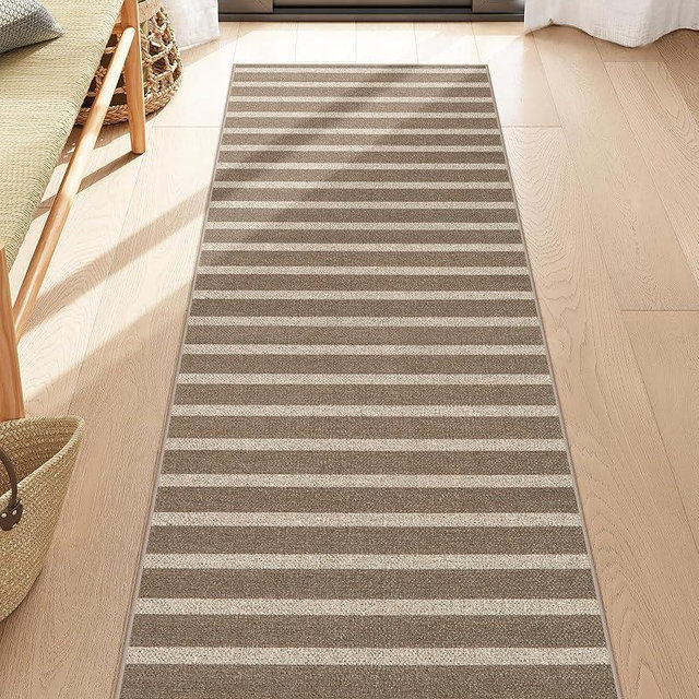 Lahome Striped Easy Jute Hallway Runner Rug, 2x6 Kitchen Mats for Floor Washable Entryway Runner, Farmhouse Neutral Indoor Outdoor Carpet for Hallway 6ft Entry Laundry, Khaki
