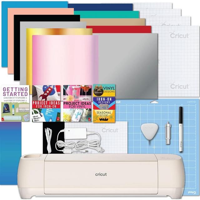 Cricut Explore 4 Machine with Vinyl and Iron-On Bundle - Beginner Friendly Craft Cutting Machine with Essential Materials, HTV and Adhesive Vinyl Variety Pack- DIY Decor Projects, Apparel and Decals