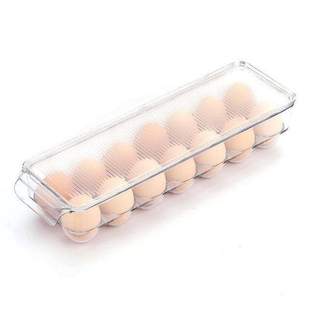 CuteSun Egg Tray Holder for Refrigerator with Lid, Clear Plastic Stackable Refrigerator Organizer Bins Holds 14 Eggs… (14)