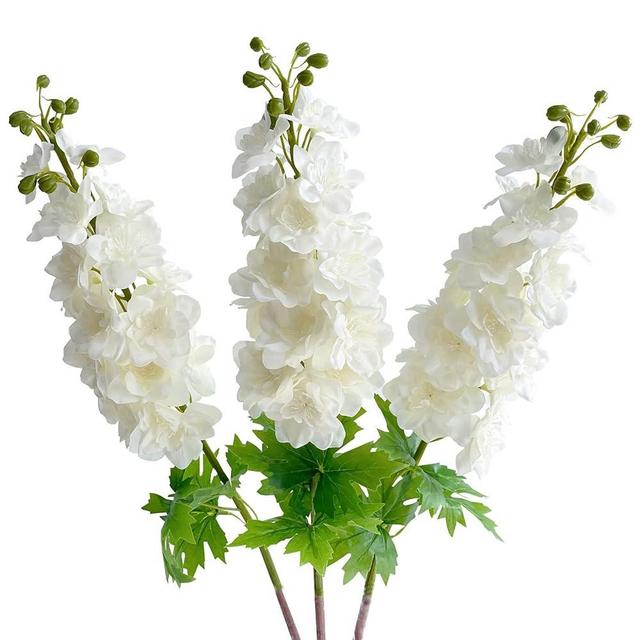 RUZUQE YalzoneMet 3Pcs White Delphinium Artificial Flower, Real Touch Latex Delphinium Flower, Big 31.5'' Long Stem Lifelike Fake Silk Larkspur for Home Outdoor Wedding Flora Table Centerpiece