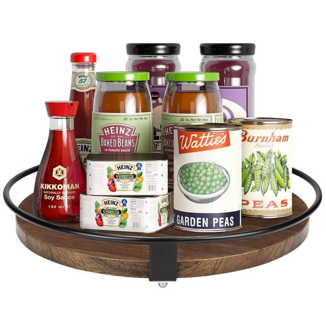 Greenstell Lazy Susan, Turntable Cabinet Organizer, 10 Inches Round Rotating Turntable Spice Organizer, Organization for Cabinets, Pantry, Countertop, Vanity, Bathroom (Single Layer Dark Brown)