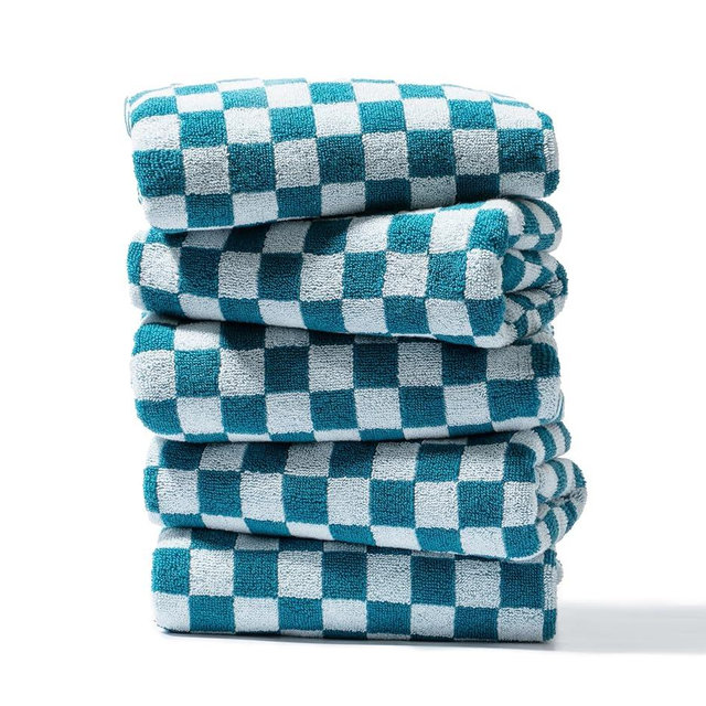 Madi-Cadi Luxurious Checkered Cotton Hand Towels Set of 5 - Soft, Absorbent, and Decorative Checkered Design for Bathroom, Kitchen, Gym, and Spa - 13 x 29 Inches for Any Occasion (Blue)