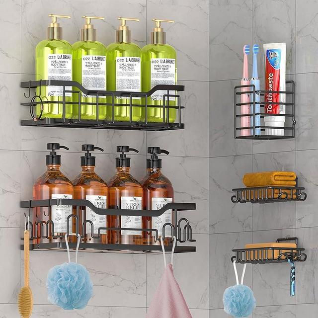 DILEASIR Shower Caddy - 5-Pack Shower Shelves, Adhesive Shower Organizer Hanging No Drilling, Large Capacity Rustproof Stainless Steel Bathroom Organizer, Shower Storage for Inside Shower