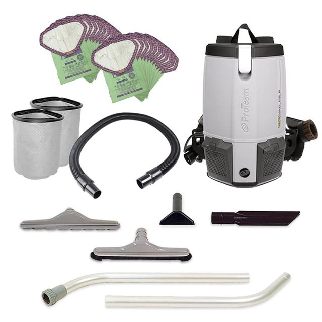 ProTeam ProVac FS6 and 22 Filter Bags Backpack Vacuum Commercial with Restaurant Tool Kit, Corded, 107363